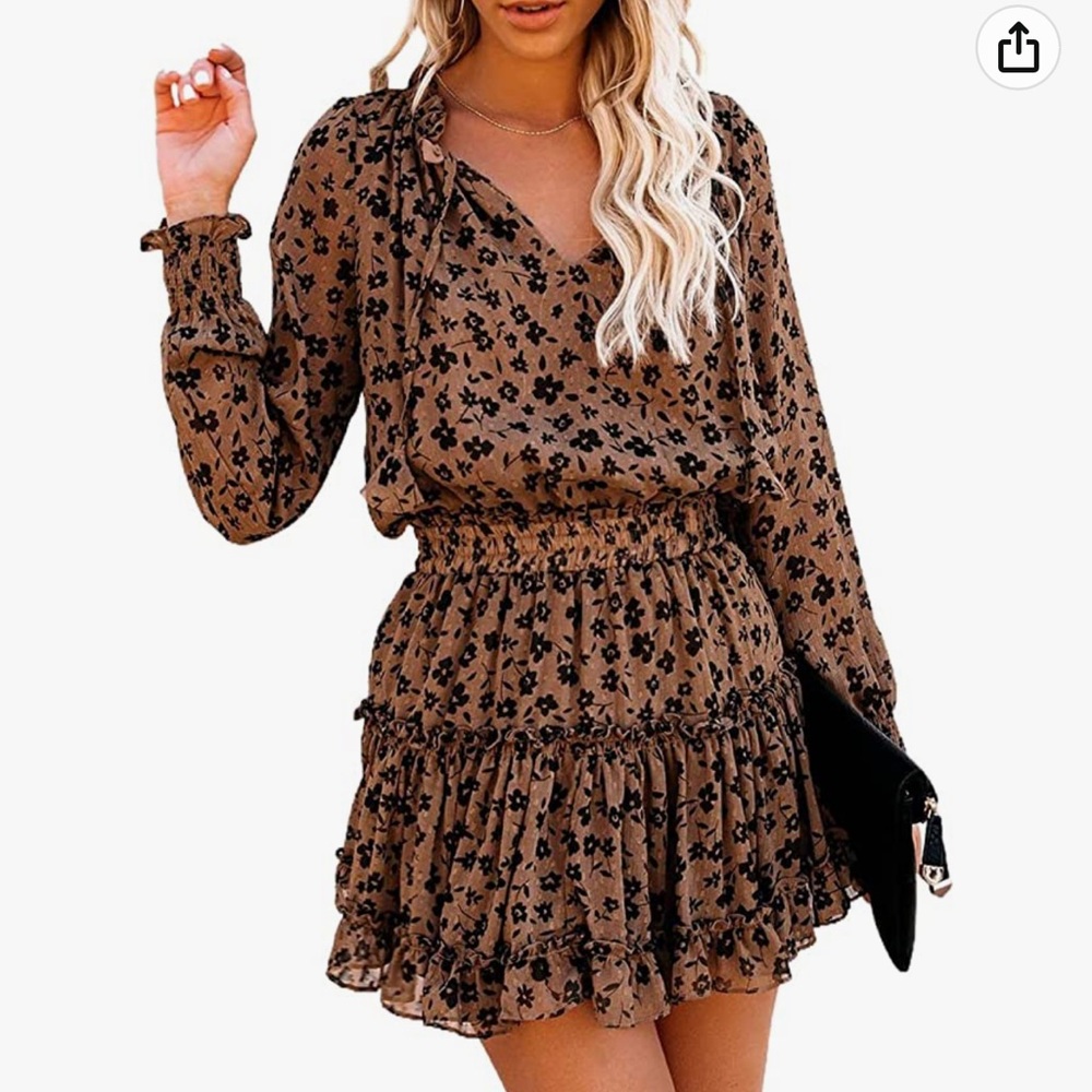 NEW Asvivid Long Sleeve Smocked Ruffle Swing Dress